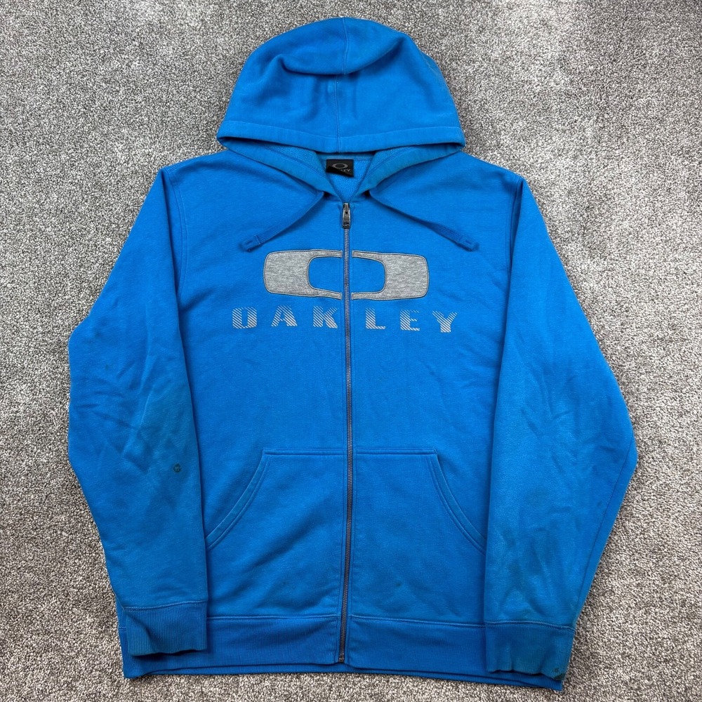 Oakley Hoodie Mens 2XL Blue Full Zip Sweatshirt Fleece Y2K Snowboarding Ski
